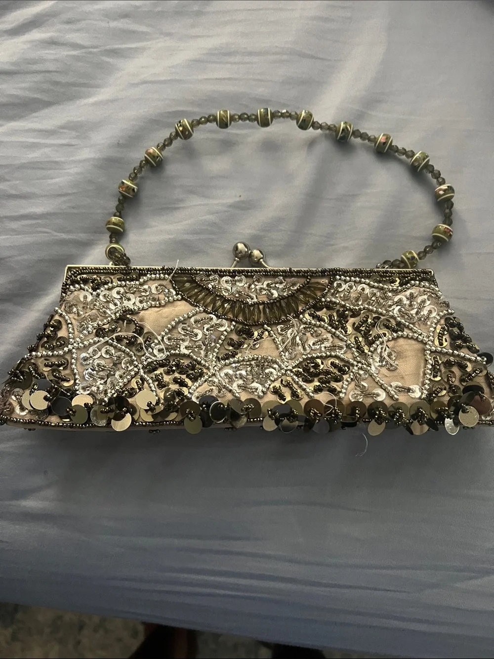 Embellished Evening Clutch Handbag in Champagne Gold